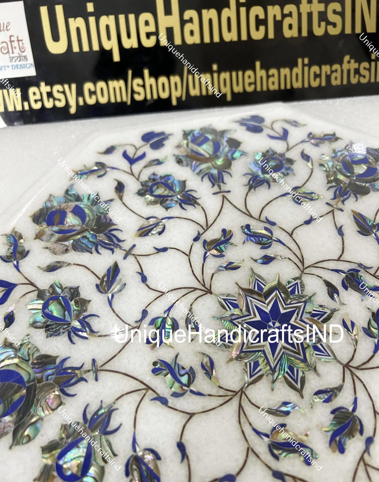 Side Table - White Marble Balcony Table, Pietradura Floral Art Lapis End Table,Accent Table, Narrow Side Table, Laptop Side Table Gift Her Unique Handicrafts IND