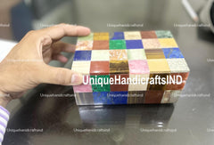 Luxury Marble Jewelry Box Multi Color Inlay Stone Mosaic Arts/Marble Inlay Trinket Box, Marble Inlay Home & Living Gift item/Marble Box Gift Unique Handicrafts IND