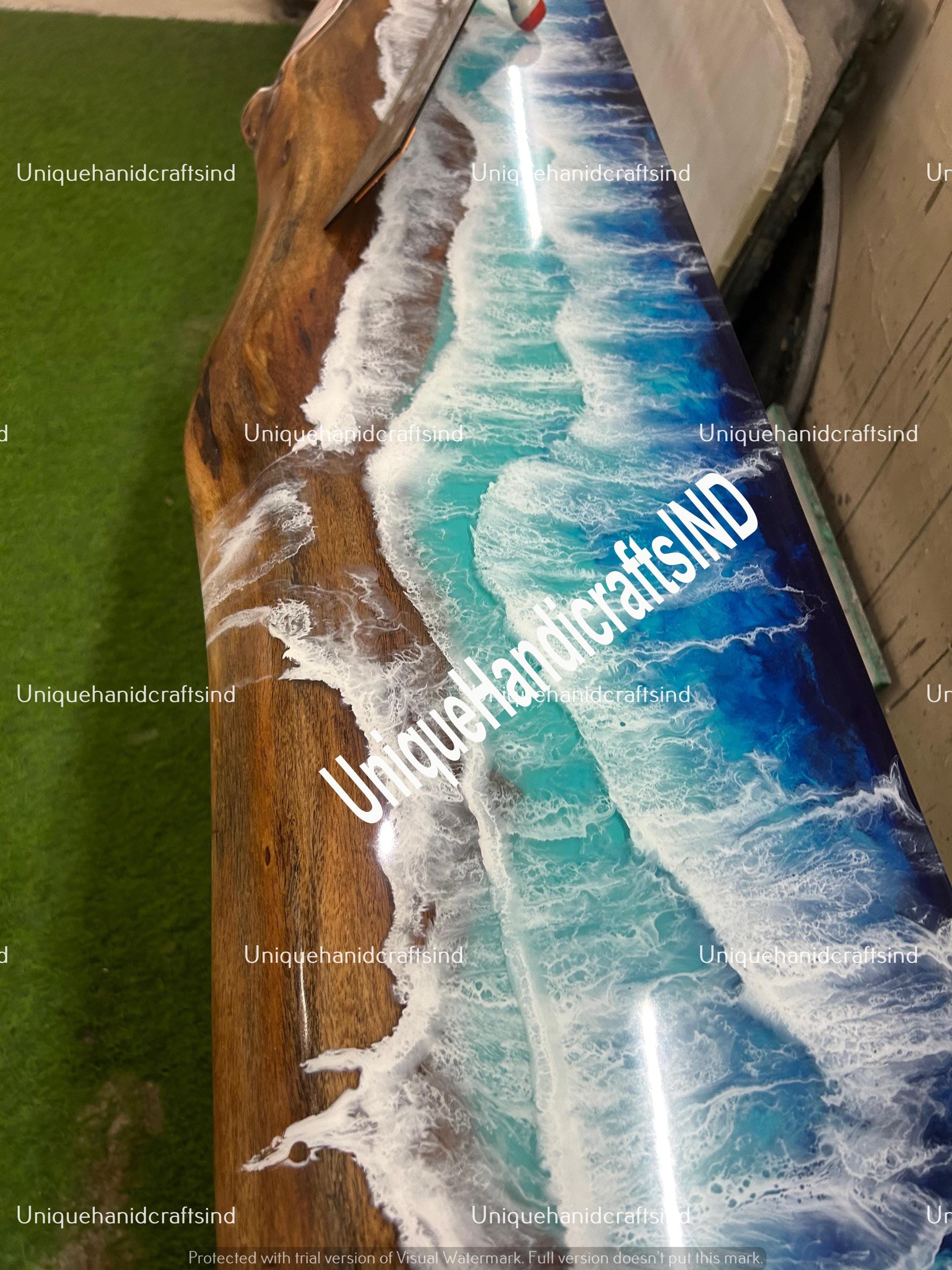 Console Table / Live Edge Epoxy Bar Table / Ocean Wave Epoxy wood Resin Table top , Console Table top in ocean wave resin Art Best Prices Unique Handicrafts IND