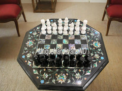 Christmas Gifts Buy Marble Chess Set With Chess pieces , Elegant Handmade Black Marble Chess Table Top Pauashell Inlay Stone Arts Gifts Unique Handicrafts IND