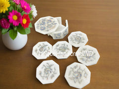 Halloween Sale Mother of Pearl Inlay Coaster set, Wedding Gift, Custom Coasters, Gift for Home, Personalized Marble Coaster, Engagement Gift Unique Handicrafts IND
