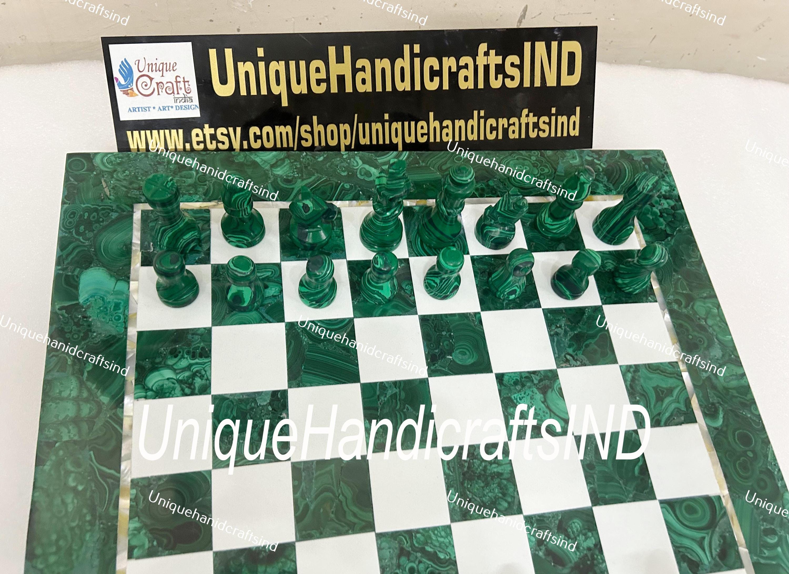 Christmas Gifts Green Malachite Marble Chess Set | Unique Handcrafted Marble Chess Set | Best Selling Chess Set | Unique Gifts for Him Unique Handicrafts IND