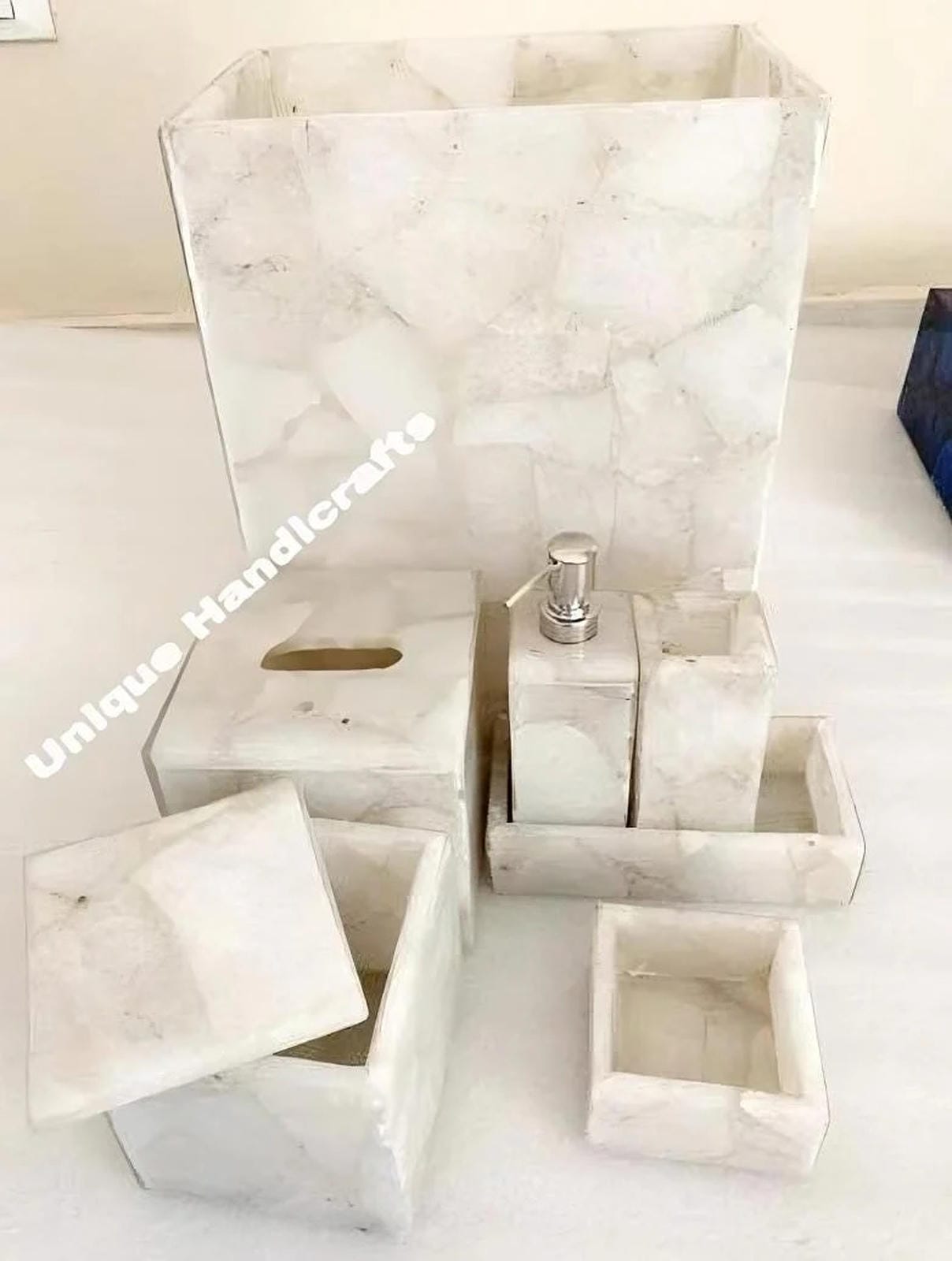 Quartz Stone Bathroom sets  for vanity Decor / Bathroom Accessories For Home & Hotel Bathroom Decor / Soap Dispenser / Tissue box Unique Handicrafts IND