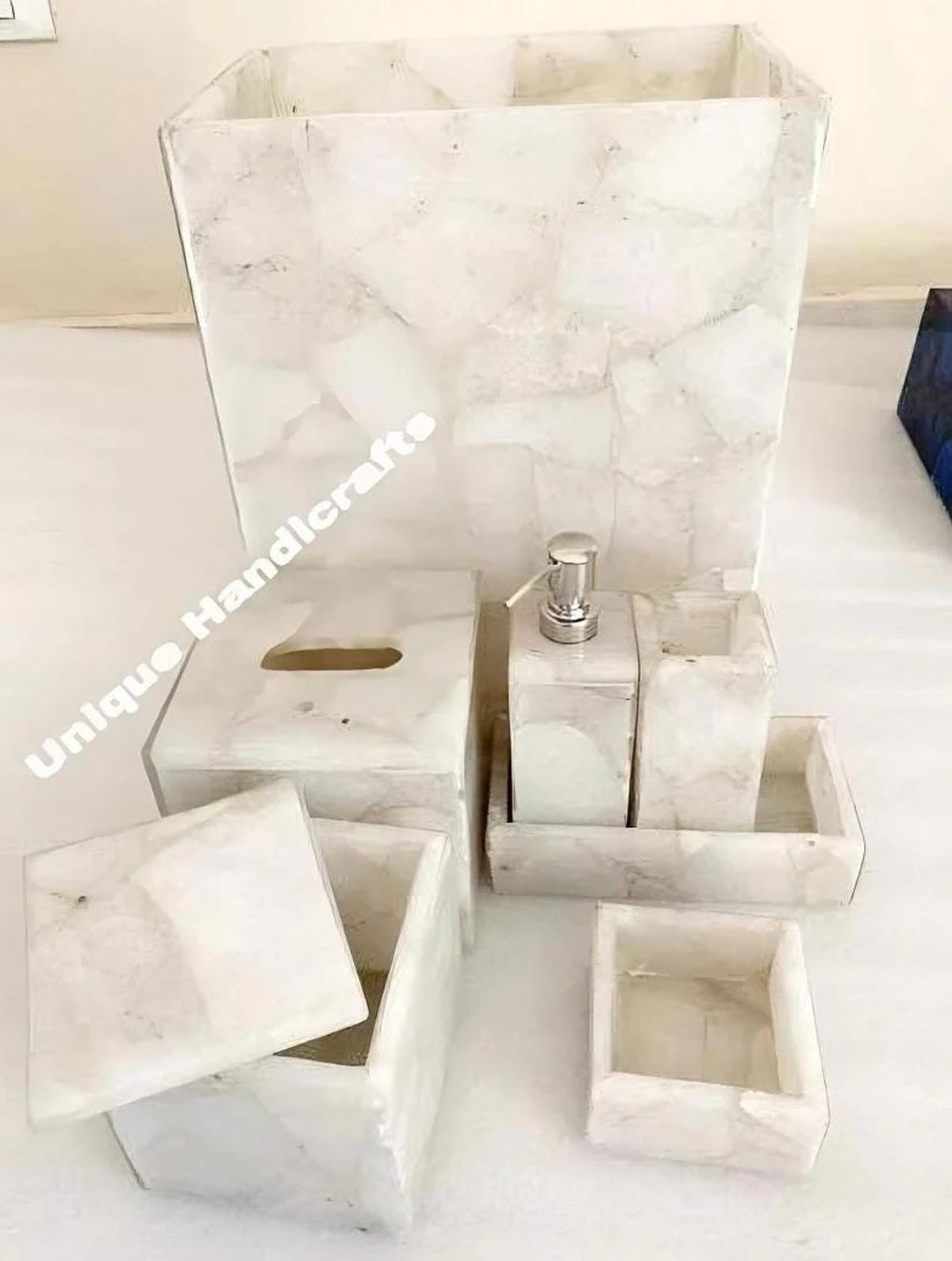 Quartz Stone Bathroom sets  for vanity Decor / Bathroom Accessories For Home & Hotel Bathroom Decor / Soap Dispenser / Tissue box Unique Handicrafts IND