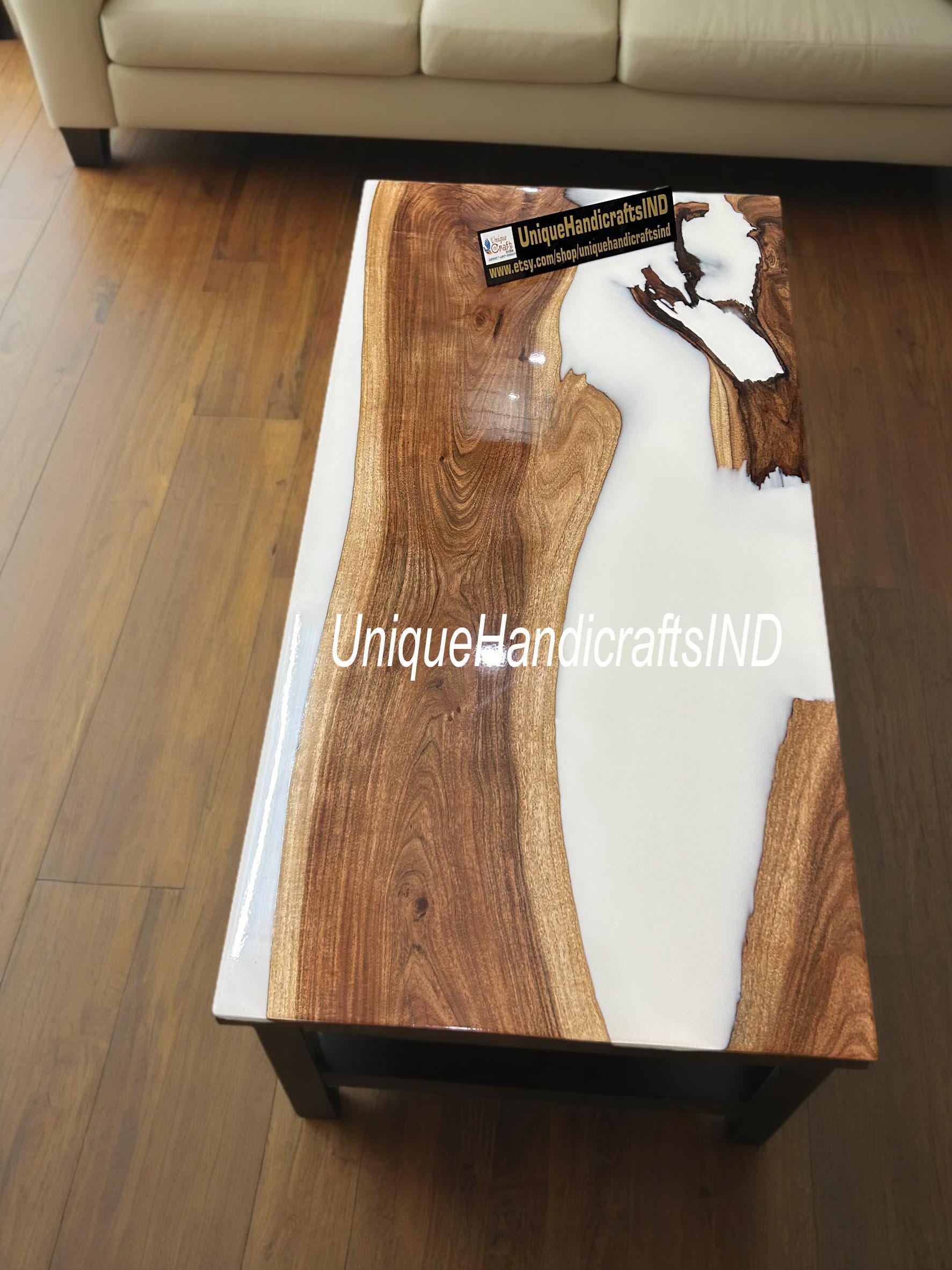 Wooden Epoxy Resin Dining Table White Epoxy Table, Dining Table Resin Epoxy Table Kitchen Handmade Furniture Unique Handicrafts IND