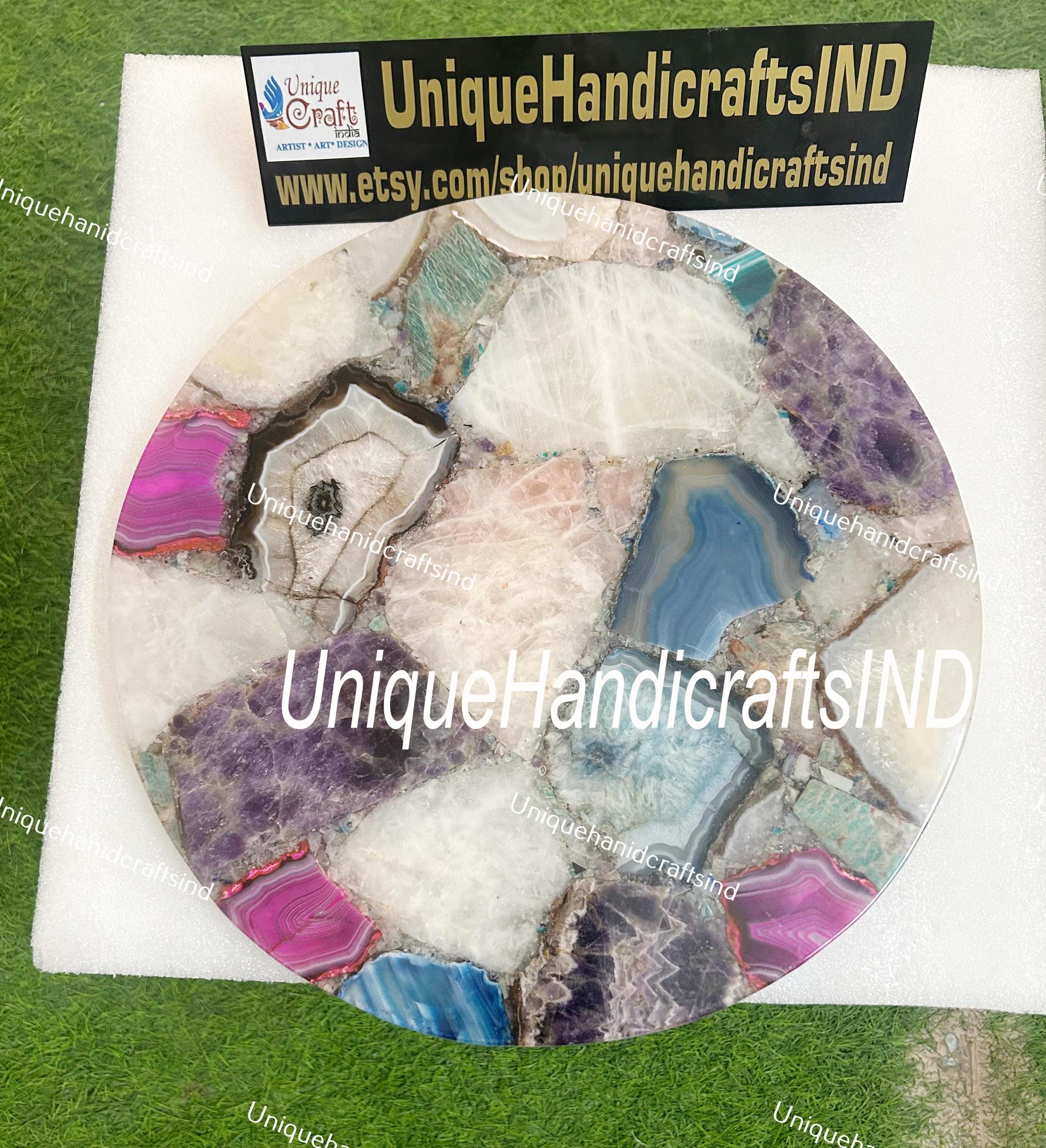 Buy PATIO TABLE, Handmade Mix Agate Stone Coffee Table, Custom Made Indoor & Outdoor Use – Garden, Patio, or Pool Area, Mid Century Table Unique Handicrafts IND