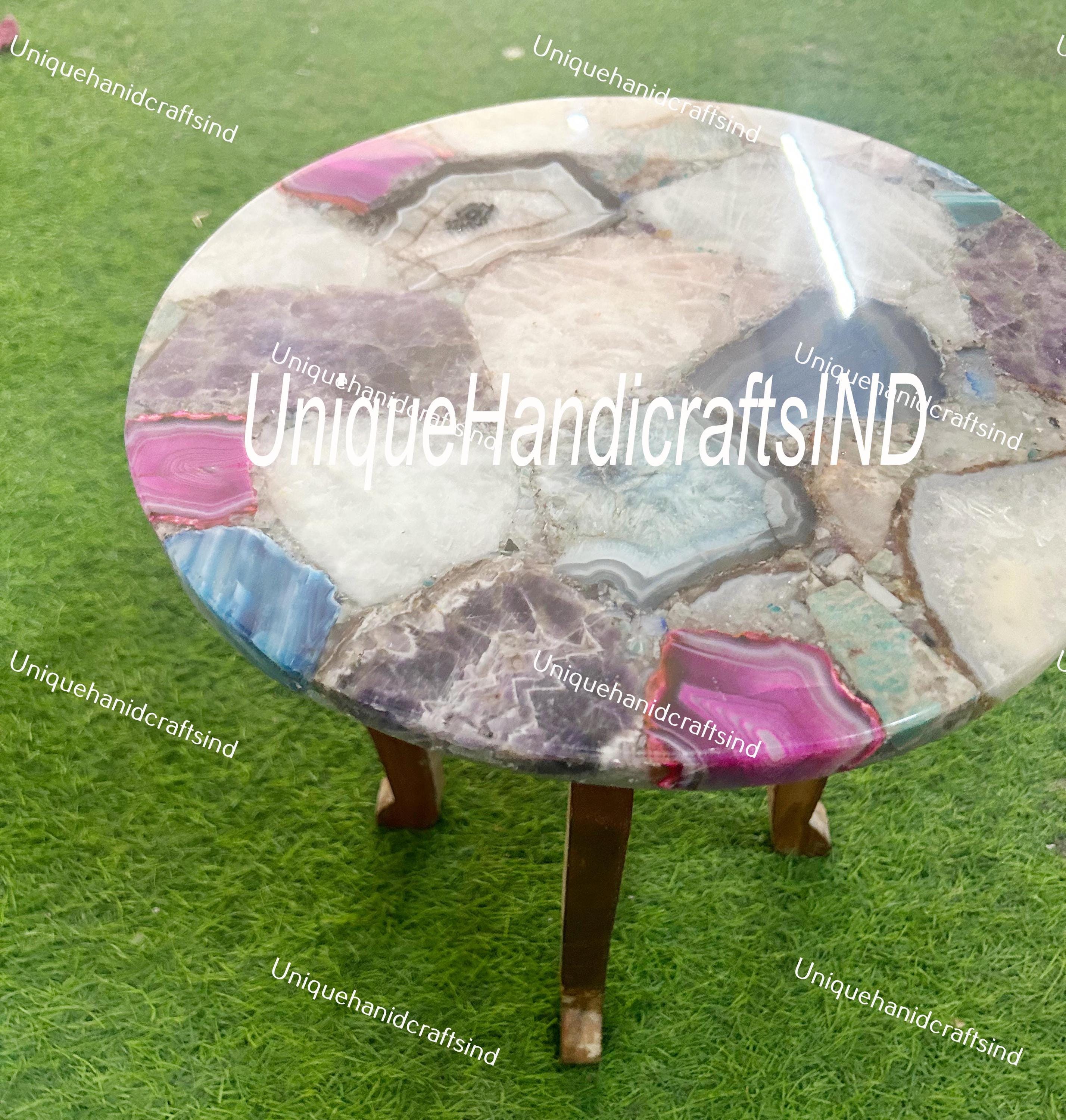 Buy PATIO TABLE, Handmade Mix Agate Stone Coffee Table, Custom Made Indoor & Outdoor Use – Garden, Patio, or Pool Area, Mid Century Table Unique Handicrafts IND