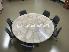 White Agate Center Table, Agate Coffee Table Top, Dining Table Top, Hallway Table Top, Garden Table, Office Table, End Table,Console Table Unique Handicrafts IND