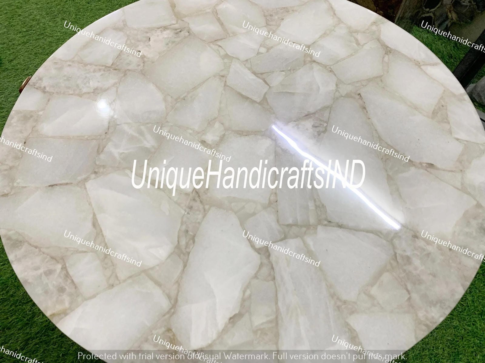 White Agate Center Table, Agate Coffee Table Top, Dining Table Top, Hallway Table Top, Garden Table, Office Table, End Table,Console Table Unique Handicrafts IND