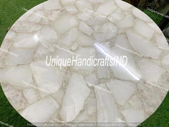 White Agate Center Table, Agate Coffee Table Top, Dining Table Top, Hallway Table Top, Garden Table, Office Table, End Table,Console Table Unique Handicrafts IND