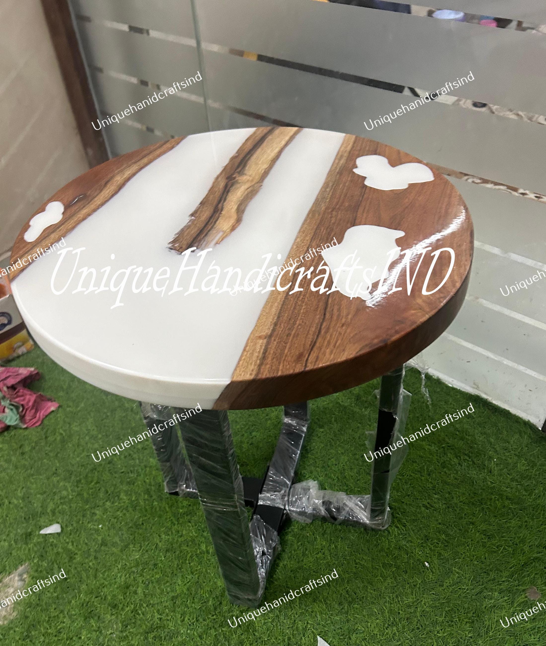 Round epoxy table, White epoxy, Round table, Custom round coffee table, Custom Walnut White Epoxy Coffee Table Home Decor Interiors Unique Handicrafts IND