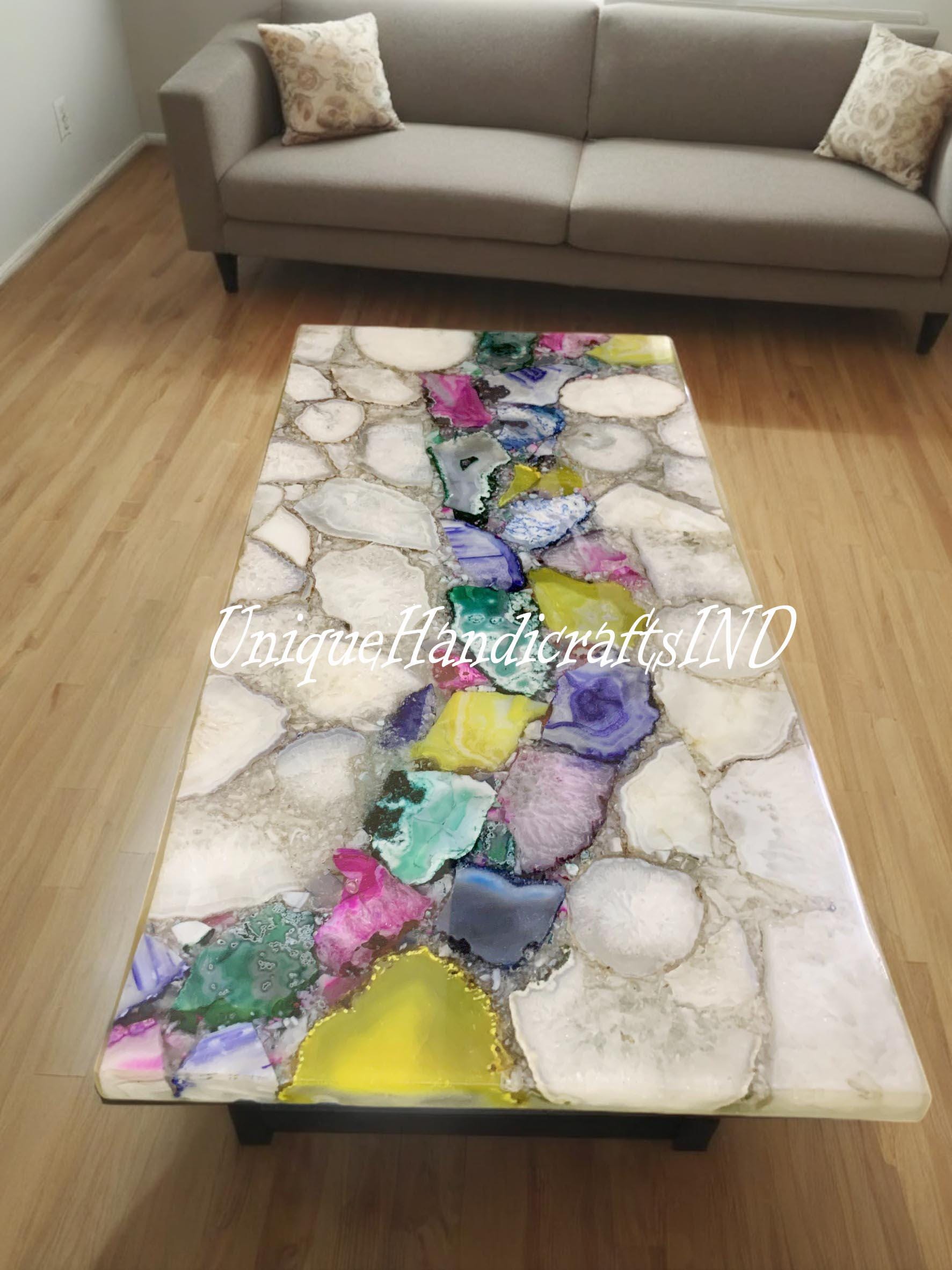 Agate Coffee Center Table Top / Mix Agate Dining Table / Stone Side Table / Living Room Furniture Home Decor Unique Handicrafts IND