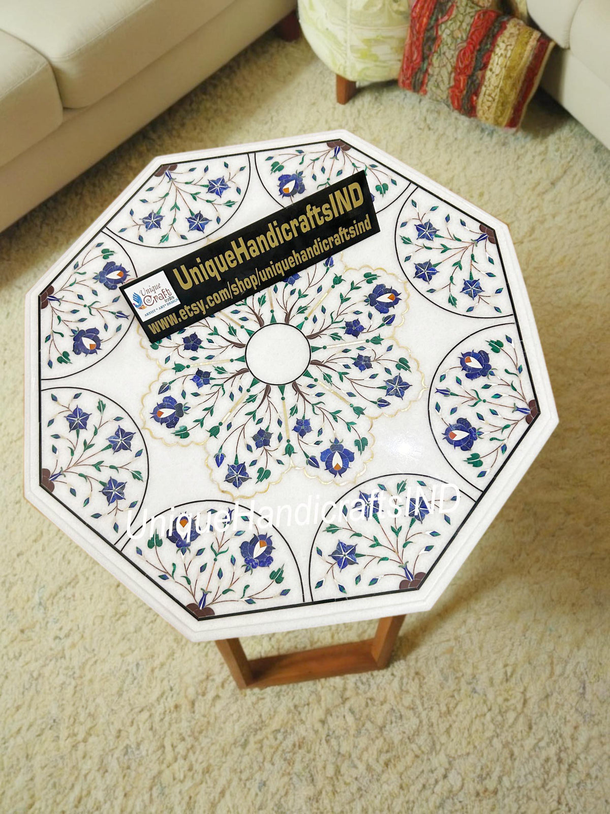 Buy Marble Coffee Table in Lapis Lazuli Pietradura Floral Arts Living Room Decorative Furniture  Gift For Her Wedding Unique Handicrafts IND