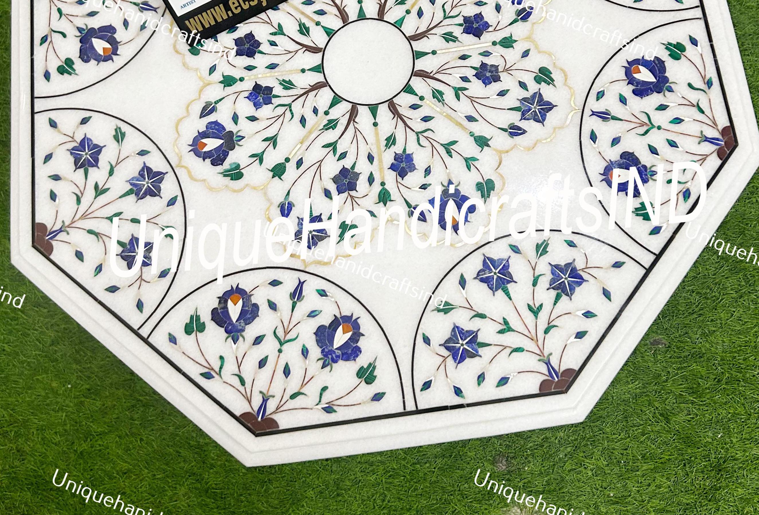 Buy Marble Coffee Table in Lapis Lazuli Pietradura Floral Arts Living Room Decorative Furniture  Gift For Her Wedding Unique Handicrafts IND
