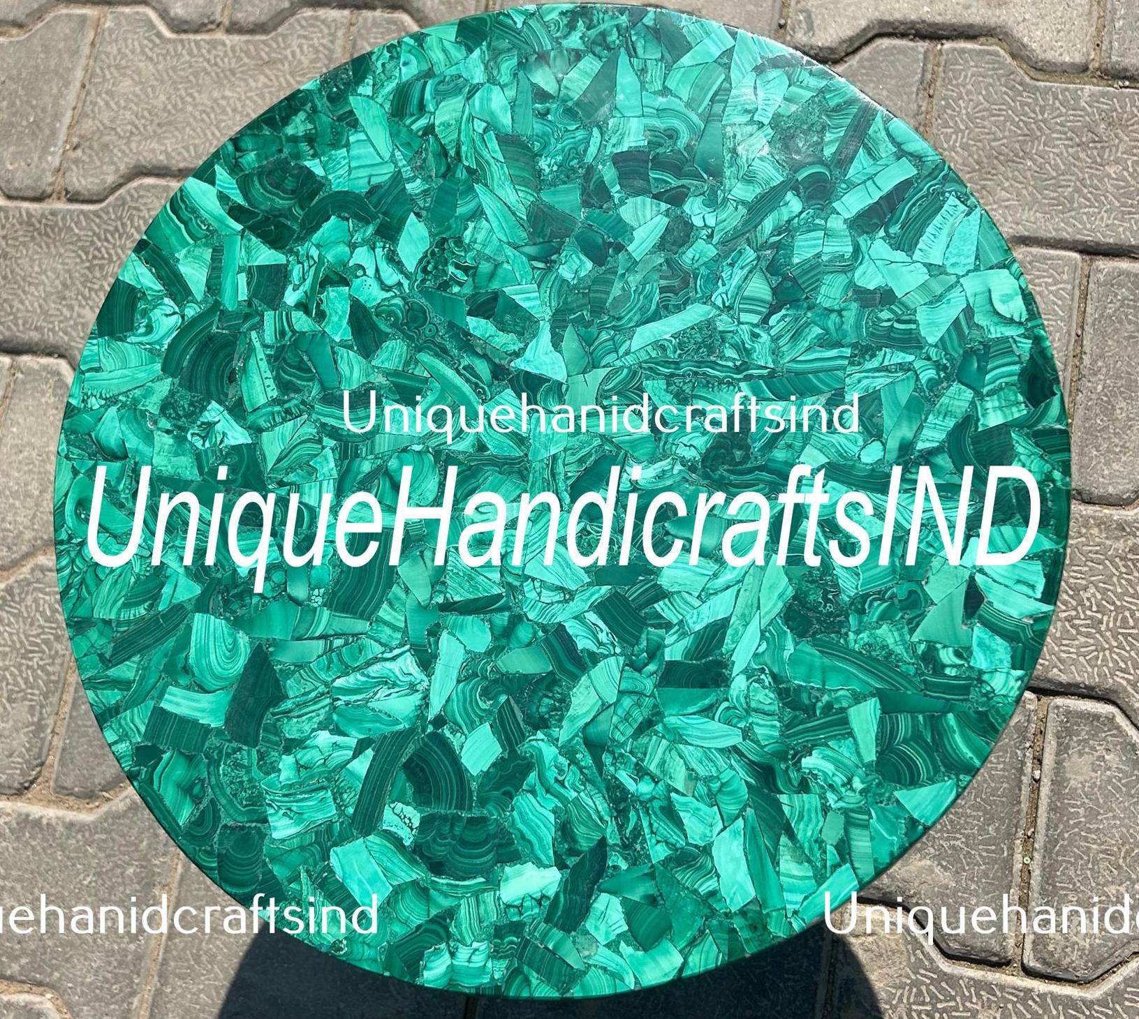 Green Marble Round Coffee Table Top, Stone Table, Luxury Stone Centerpiece Table, Home Decor Statement Piece, Gemstone Accent Furniture Unique Handicrafts IND