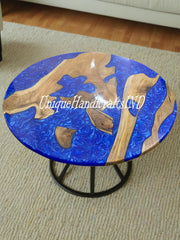 Blue Resin End Table ,Epoxy Acacia river table , Small decorative night table ,Ocean and sea theme trunk décor ,industrial sofa Table Unique Handicrafts IND
