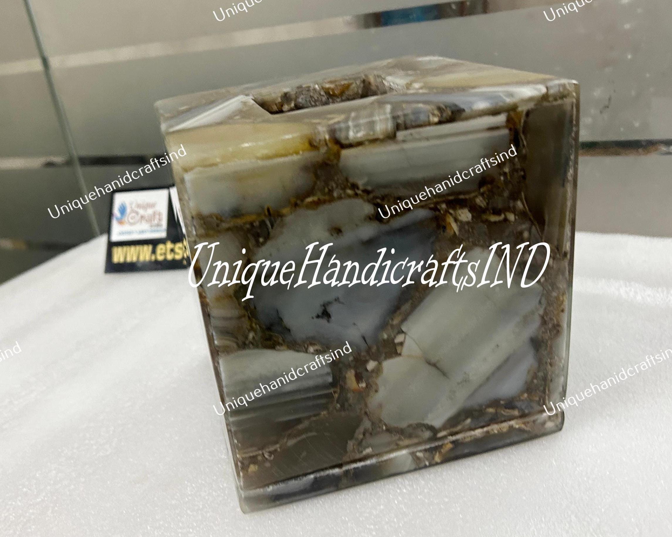 Gem Stone Tissue Box , Handcrafted Natural Marble Tissue Boxes, Natural Agate stone Tissue Box Home Decor Unique Handicrafts IND