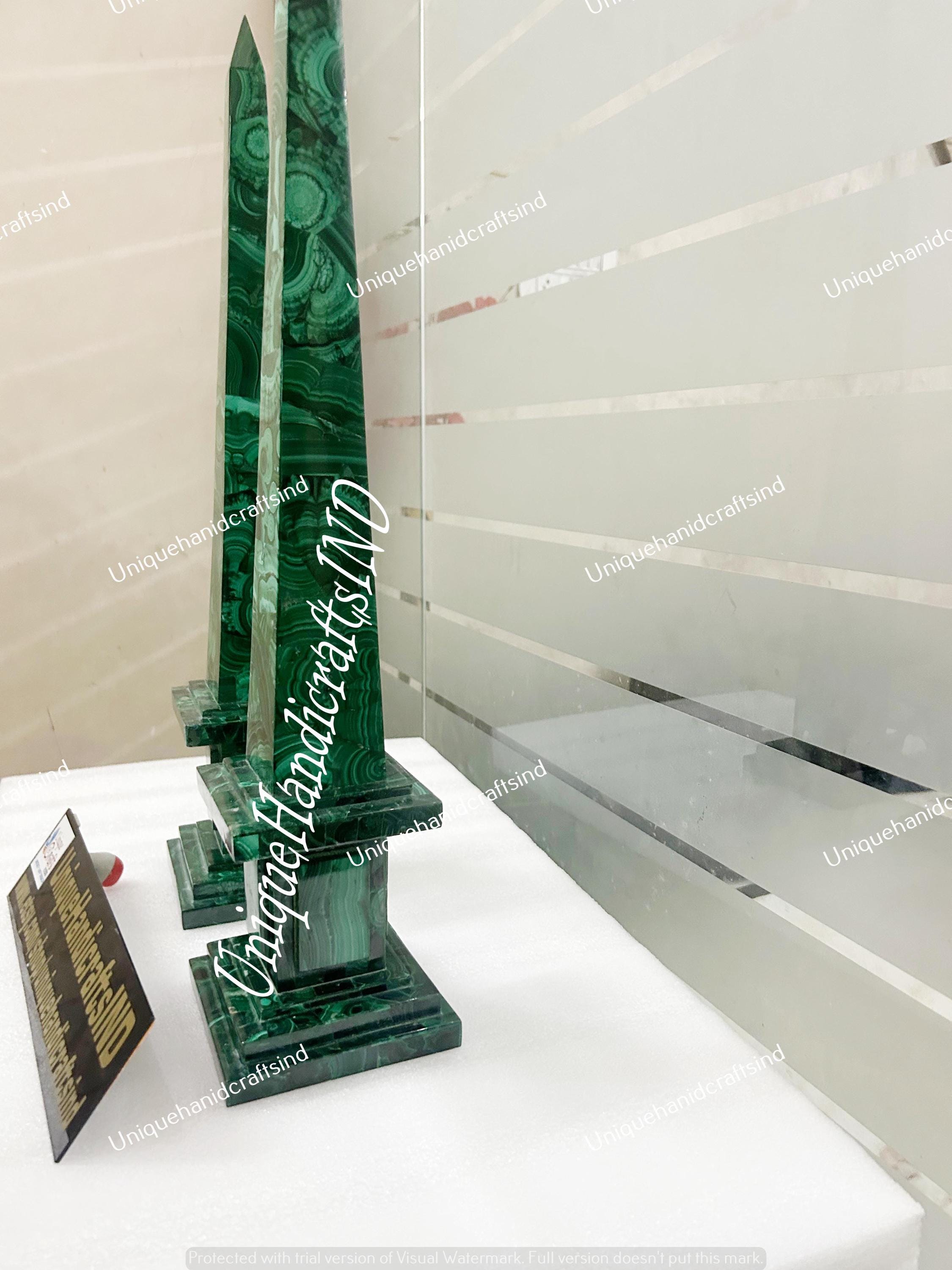 Large Genuine Polished Malachite Obelisks / Malachite Obelisks Set Of 2 Pair / Malachite Semi Precious Stone Inlay Unique Hallway Decor Unique Handicrafts IND
