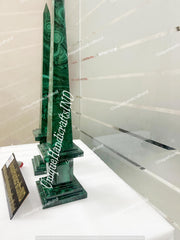 Large Genuine Polished Malachite Obelisks / Malachite Obelisks Set Of 2 Pair / Malachite Semi Precious Stone Inlay Unique Hallway Decor Unique Handicrafts IND
