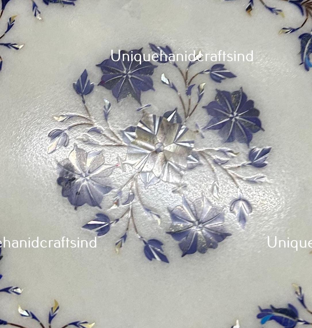 Marble Table Top Lapis Lazuli Semi precious stones Inlay Art Work Handmade Home Decor And Gifts Unique Handicrafts IND