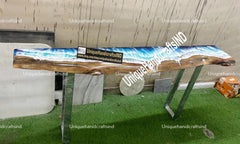 Console Table / Live Edge Epoxy Bar Table / Ocean Wave Epoxy wood Resin Table top , Console Table top in ocean wave resin Art Best Prices Unique Handicrafts IND