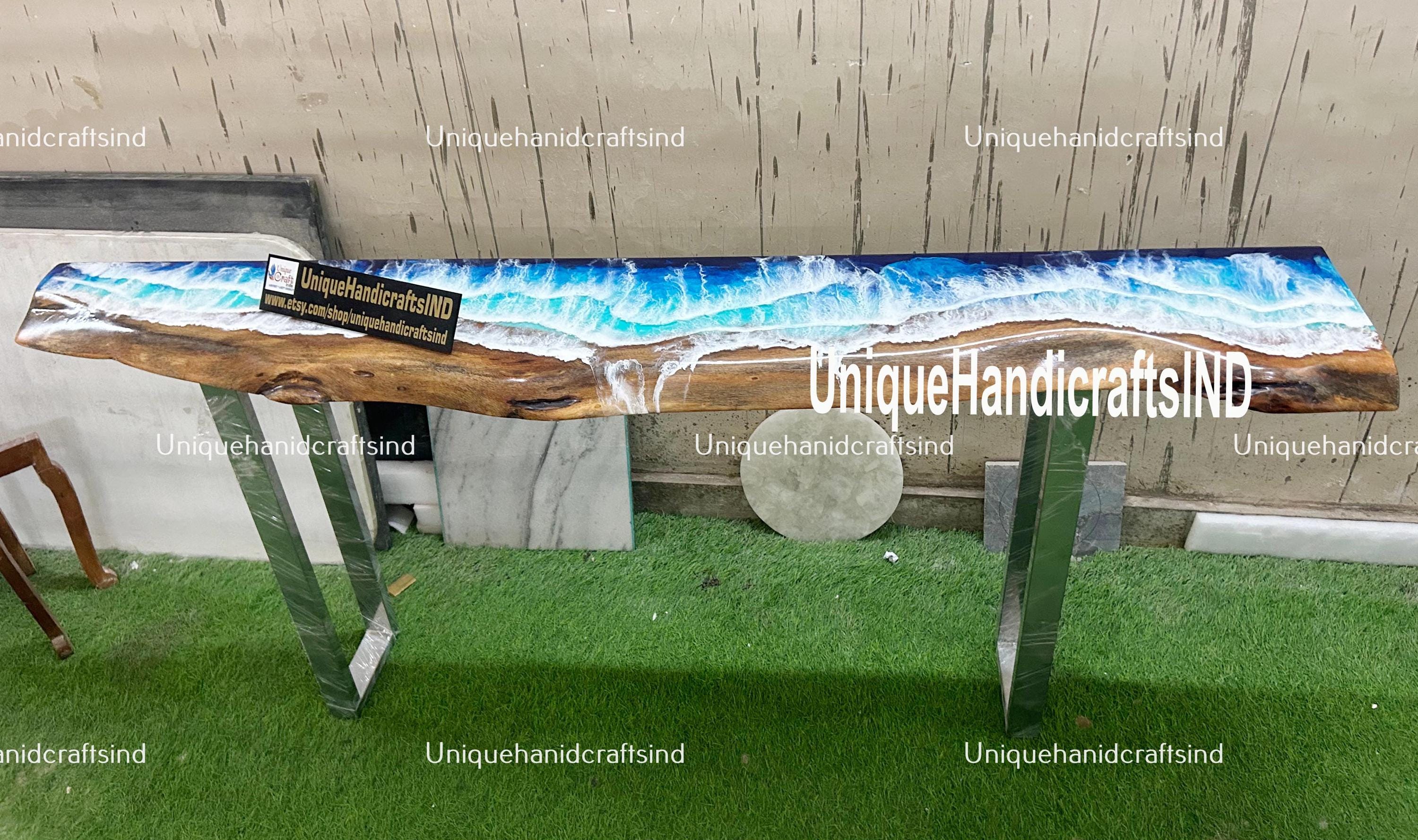 Console Table / Live Edge Epoxy Bar Table / Ocean Wave Epoxy wood Resin Table top , Console Table top in ocean wave resin Art Best Prices Unique Handicrafts IND