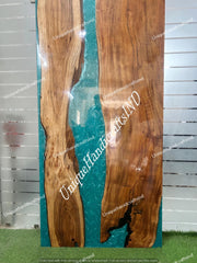 Barn Doors For Sale Custom Interior, Sliding, Wood & Blue Epoxy Resin Art, Single Barn Door Mid Century Modern Interior Unique Handicrafts IND