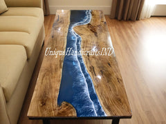 Walnut Dining Table, Dining Table For 6, Wood and Epoxy Table, Modern Dining Table, Resin Table, Epoxy Dine Table, Blue Ocean Epoxy Arts Unique Handicrafts IND