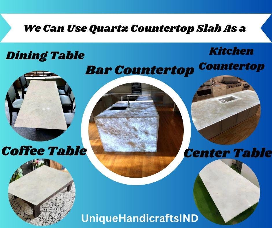 White Agate & Pink Quartz Stone Coffee Table – Luxury Quartz Dining Table / Backlit Stone Countertop Unique Handicrafts IND
