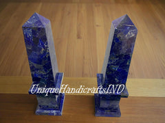 Customize Pair of 2 Monumental Marble Obelisks Lapis Lazuli Healing Metaphysical Meditation Powered Reiki Obelisk Tower For Garden Obelisks Unique Handicrafts IND