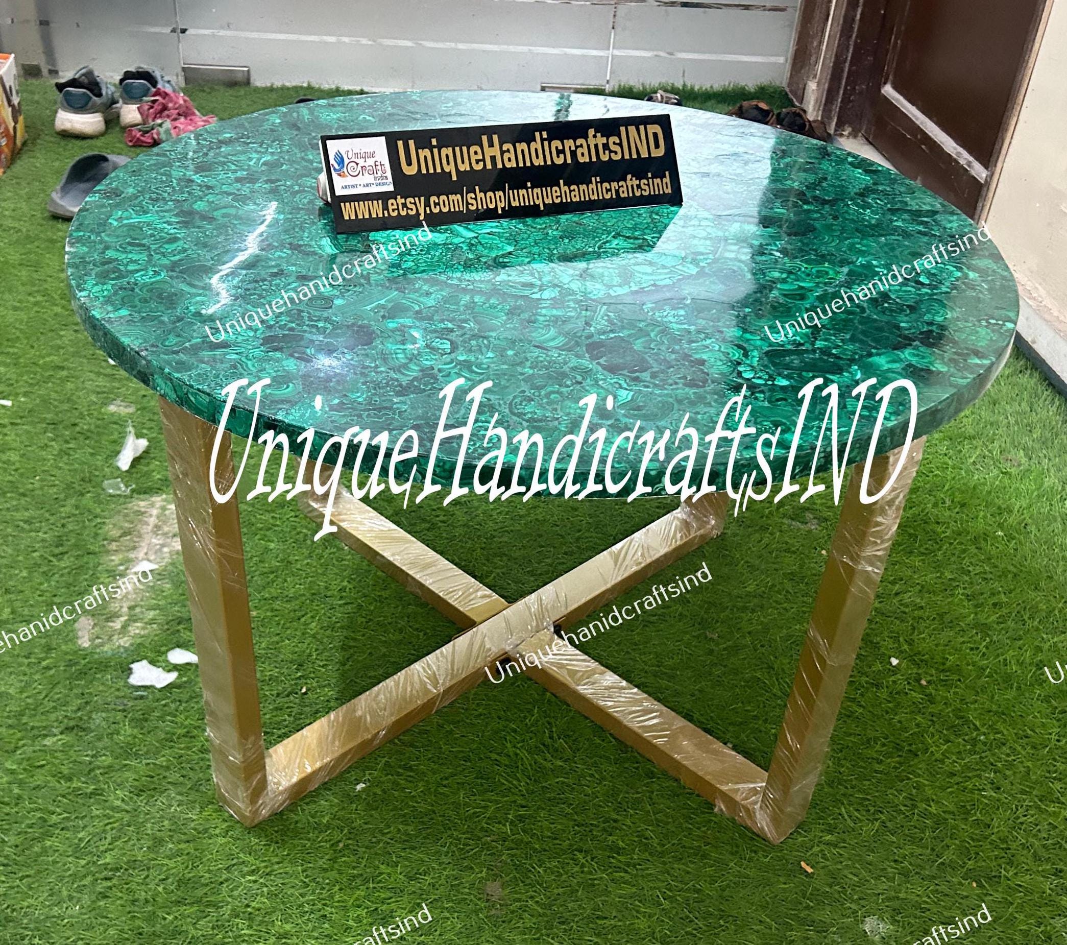 Buy Round Malachite Stone Coffee Table Top Handmade Furniture Random Gemstone Conference Meeting Desk Luxury Hallway Decors Unique Handicrafts IND