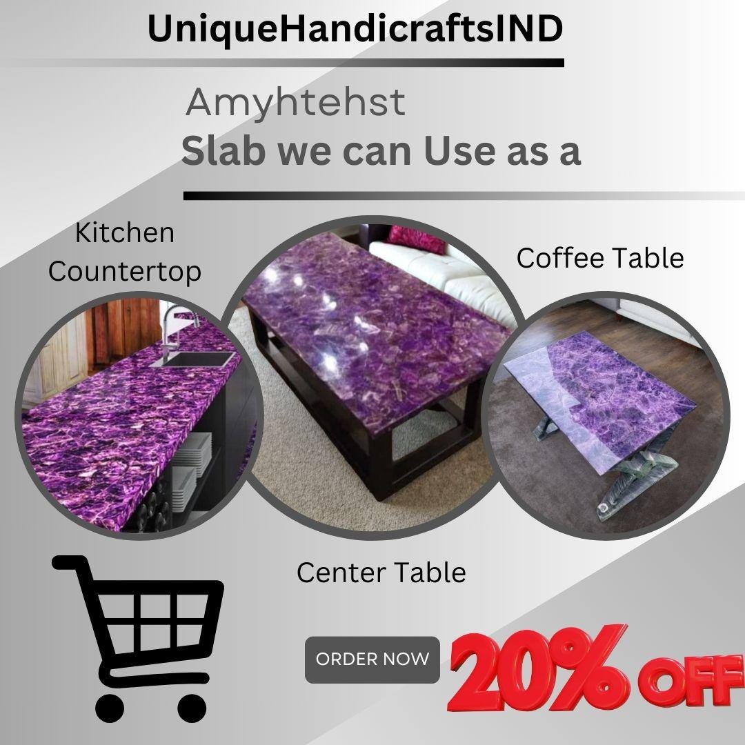 Amethyst Crystal Coffee Table | Purple Gemstone Furniture for Living Room | Handmade Stone Table | Luxury Home Decor Accent Piece Unique Handicrafts IND