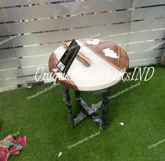 Round epoxy table, White epoxy, Round table, Custom round coffee table, Custom Walnut White Epoxy Coffee Table Home Decor Interiors Unique Handicrafts IND