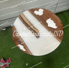 Round epoxy table, White epoxy, Round table, Custom round coffee table, Custom Walnut White Epoxy Coffee Table Home Decor Interiors Unique Handicrafts IND
