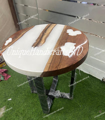 Round epoxy table, White epoxy, Round table, Custom round coffee table, Custom Walnut White Epoxy Coffee Table Home Decor Interiors Unique Handicrafts IND