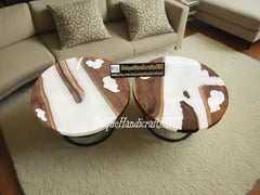 Custom Order Walnut White Epoxy Table - Live Edge - River Table- Coffee Table -Dining Table-  Office Table- Kitchen And Dining %100 HANDMADE Unique Handicrafts IND