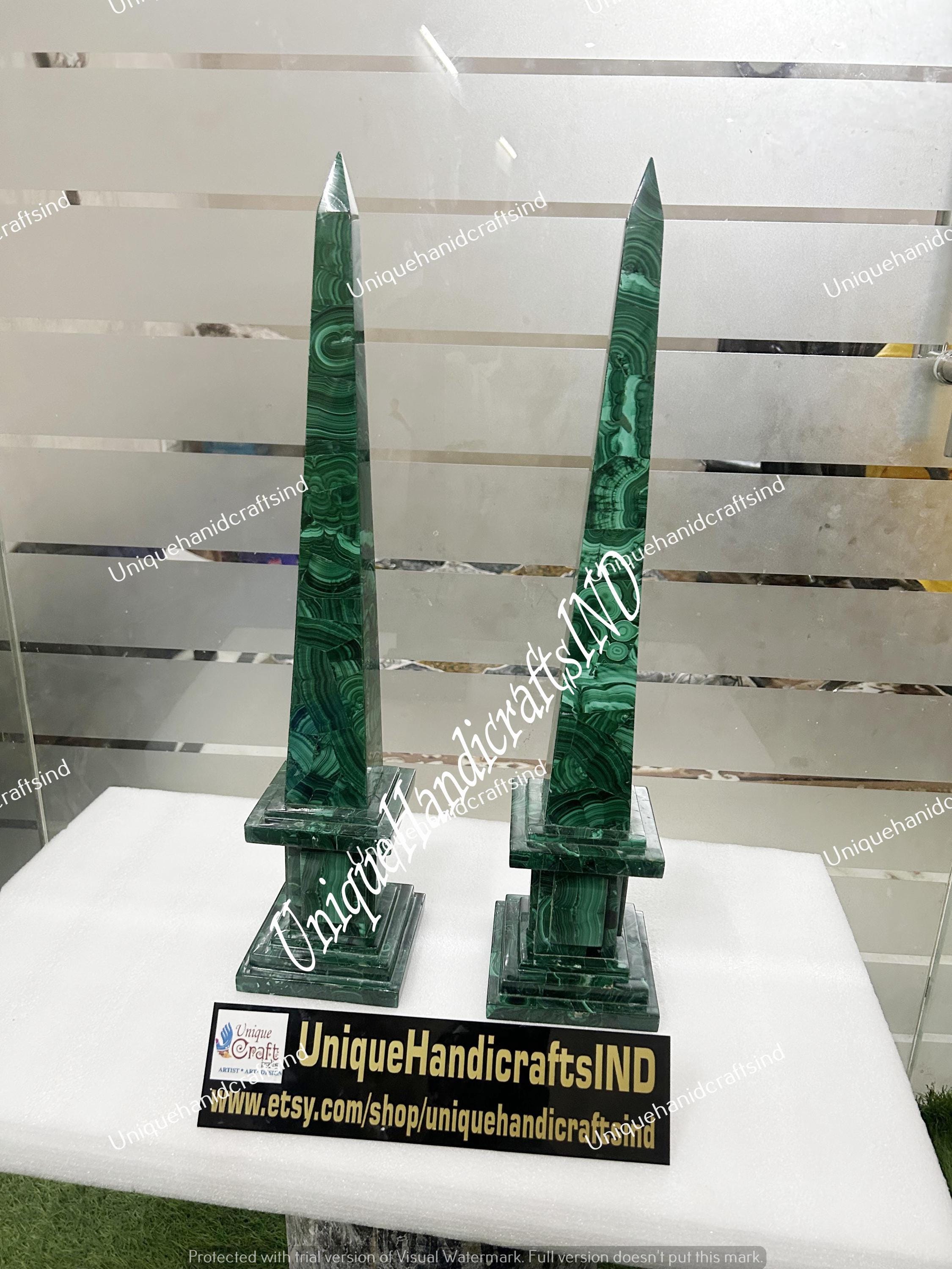 Large Genuine Polished Malachite Obelisks / Malachite Obelisks Set Of 2 Pair / Malachite Semi Precious Stone Inlay Unique Hallway Decor Unique Handicrafts IND