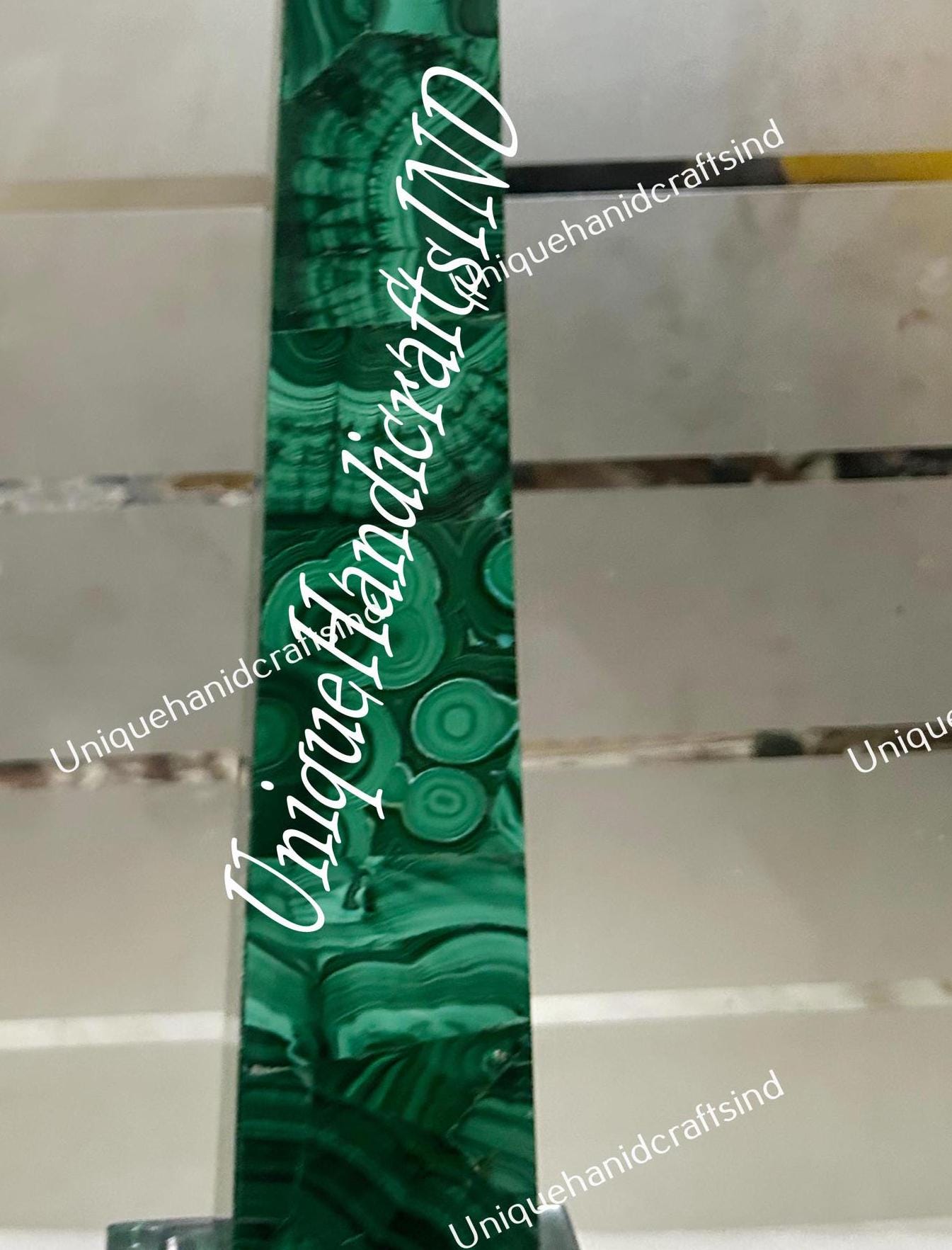 Large Genuine Polished Malachite Obelisks / Malachite Obelisks Set Of 2 Pair / Malachite Semi Precious Stone Inlay Unique Hallway Decor Unique Handicrafts IND