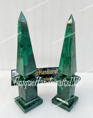 Exceptional Natural Malachite Obelisk / Pair Of Malachite Obelisks / Malachite Crystal Towers / Natural Healing Crystal Point Obelisk Gifts Unique Handicrafts IND