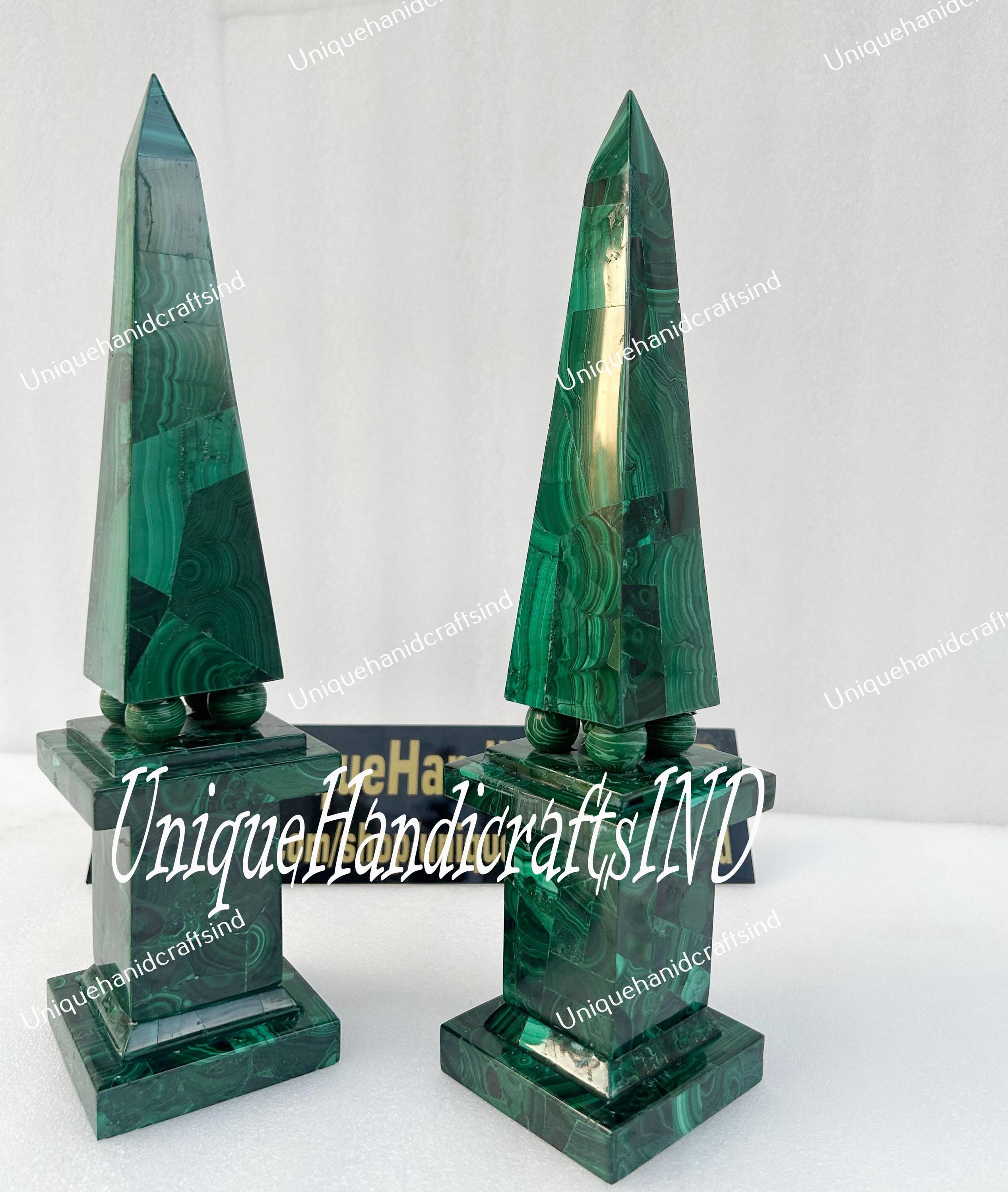 Exceptional Natural Malachite Obelisk / Pair Of Malachite Obelisks / Malachite Crystal Towers / Natural Healing Crystal Point Obelisk Gifts Unique Handicrafts IND
