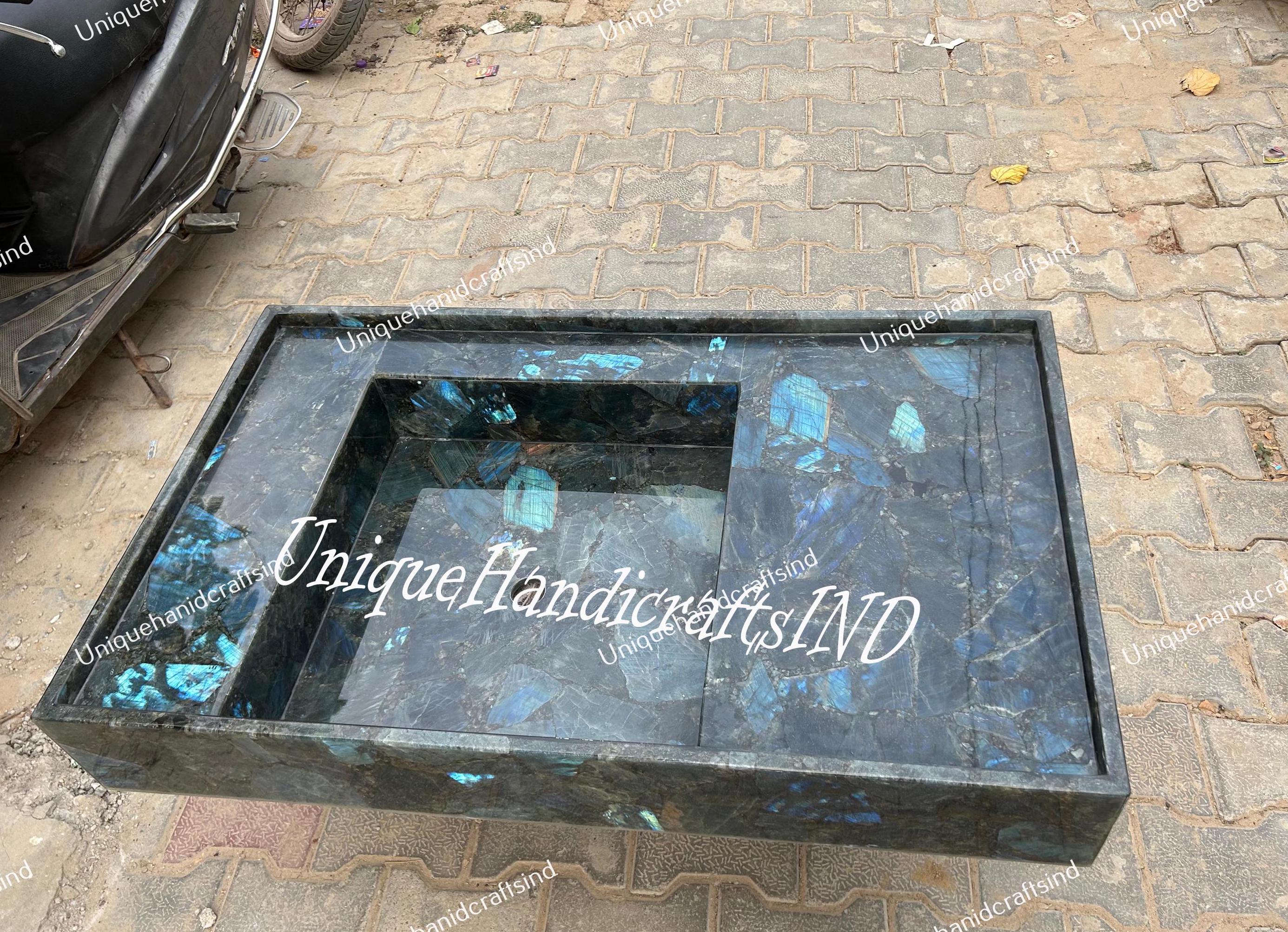 Labradorite Stone Sink -  Gem Stone Geometrical Design Washbasin, Unique Vessel Bathroom & Kitchen Decor, Natural Stone Accessory Unique Handicrafts IND
