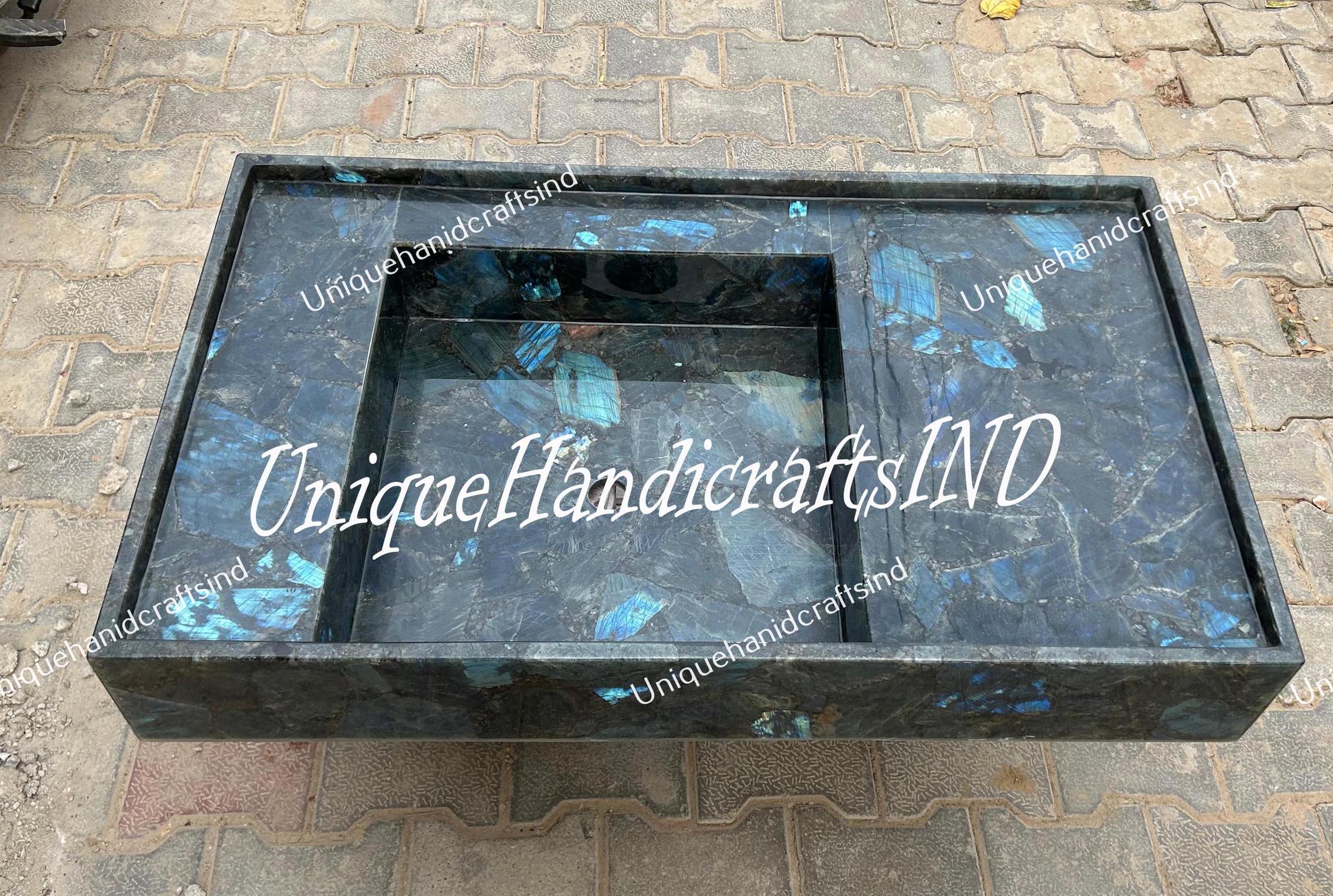Labradorite Stone Sink -  Gem Stone Geometrical Design Washbasin, Unique Vessel Bathroom & Kitchen Decor, Natural Stone Accessory Unique Handicrafts IND
