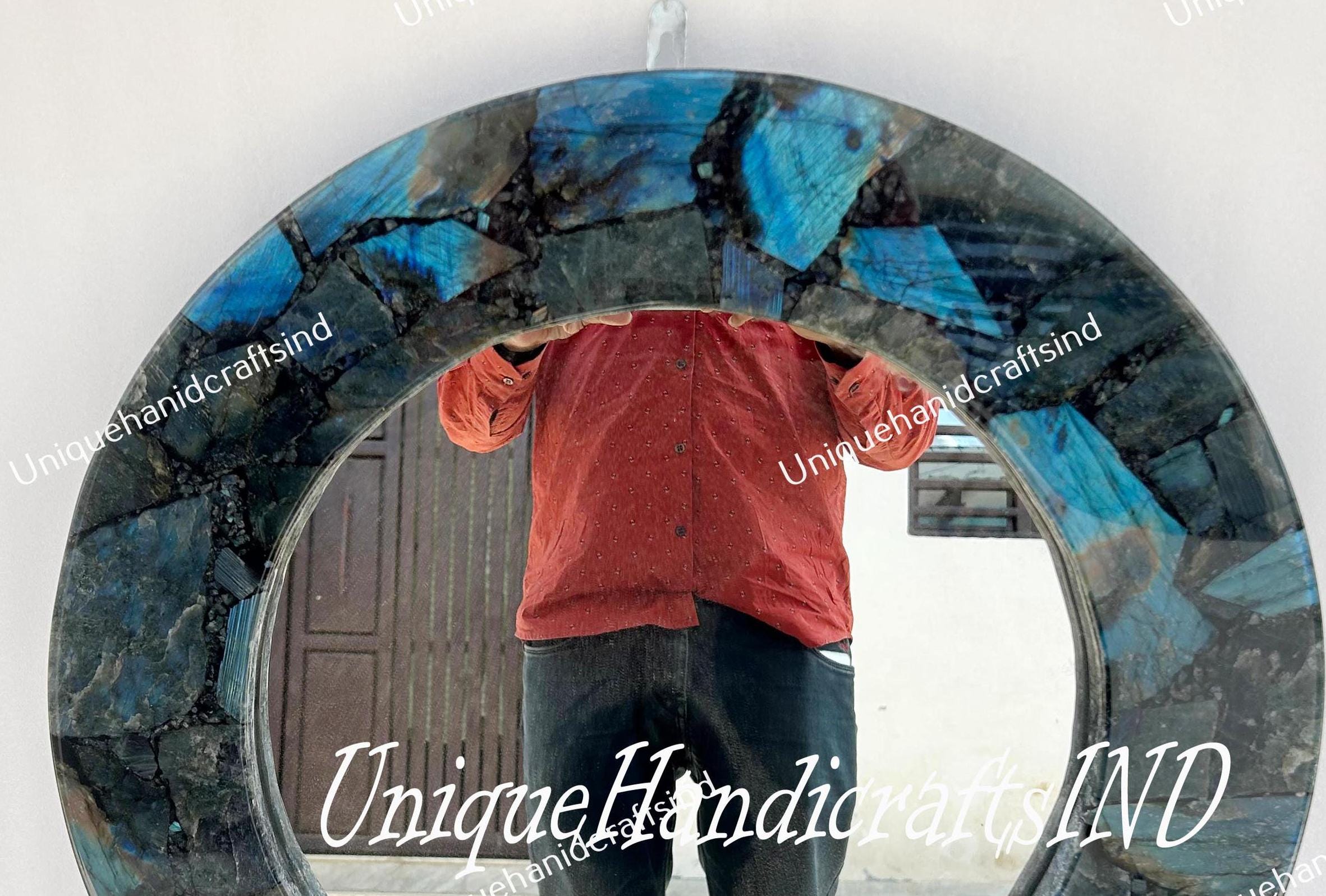 Antique Labradorite Round Wall Mirror | Wall Mirror | Mirror ( Customisable Size and Design) Unique Handicrafts IND