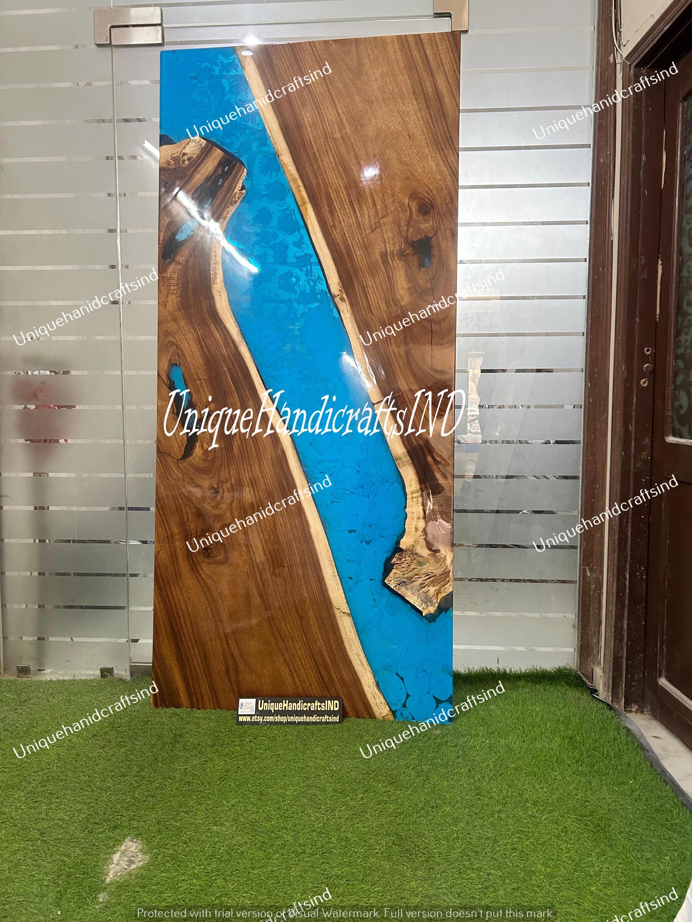 Custom Epoxy Resin river Door, Epoxy Sliding Barn Door With Blue Resin River Arts Modern Custom  Interior door  For Home & Office Decor Unique Handicrafts IND