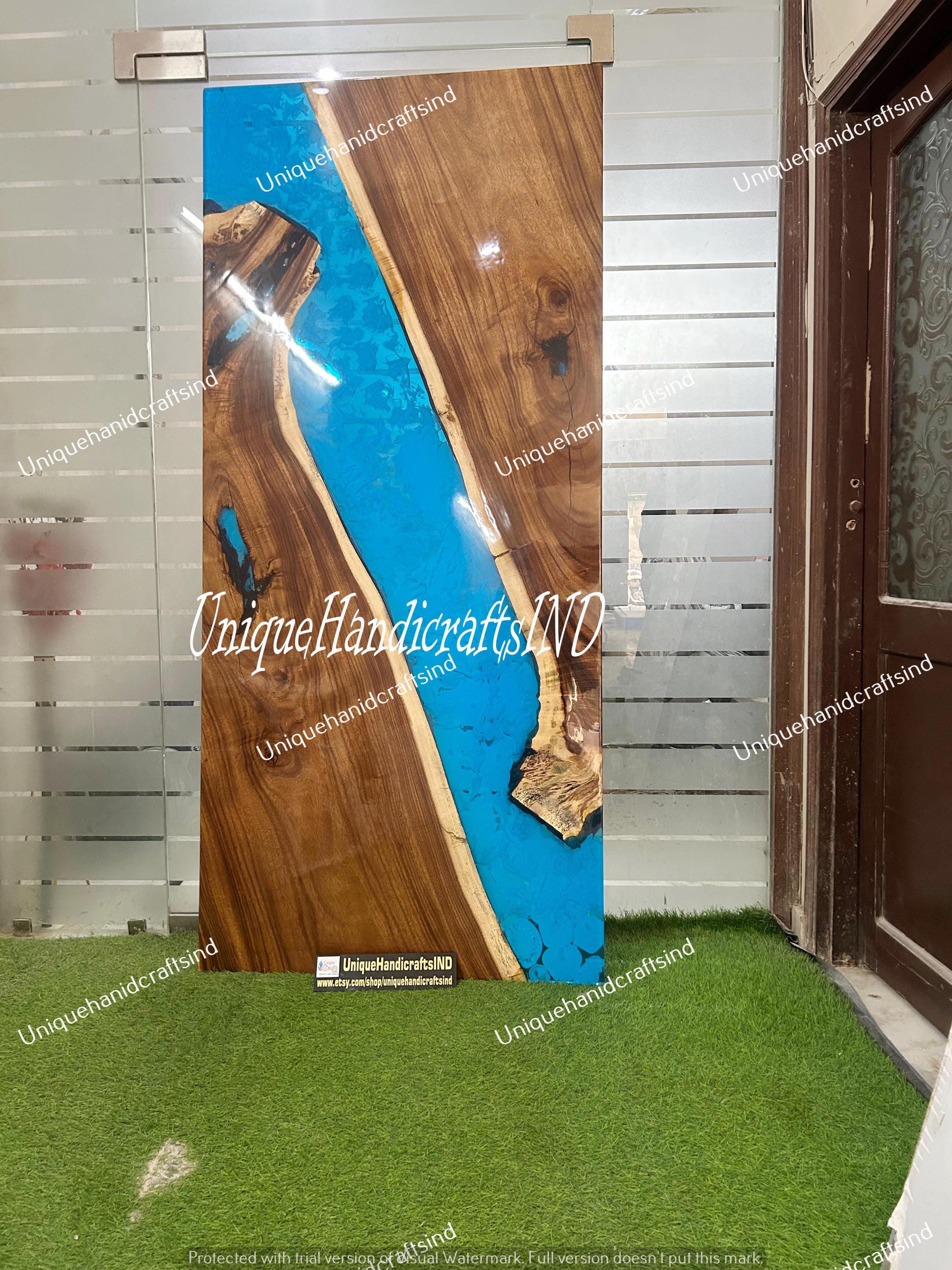 Custom Epoxy Resin river Door, Epoxy Sliding Barn Door With Blue Resin River Arts Modern Custom  Interior door  For Home & Office Decor Unique Handicrafts IND