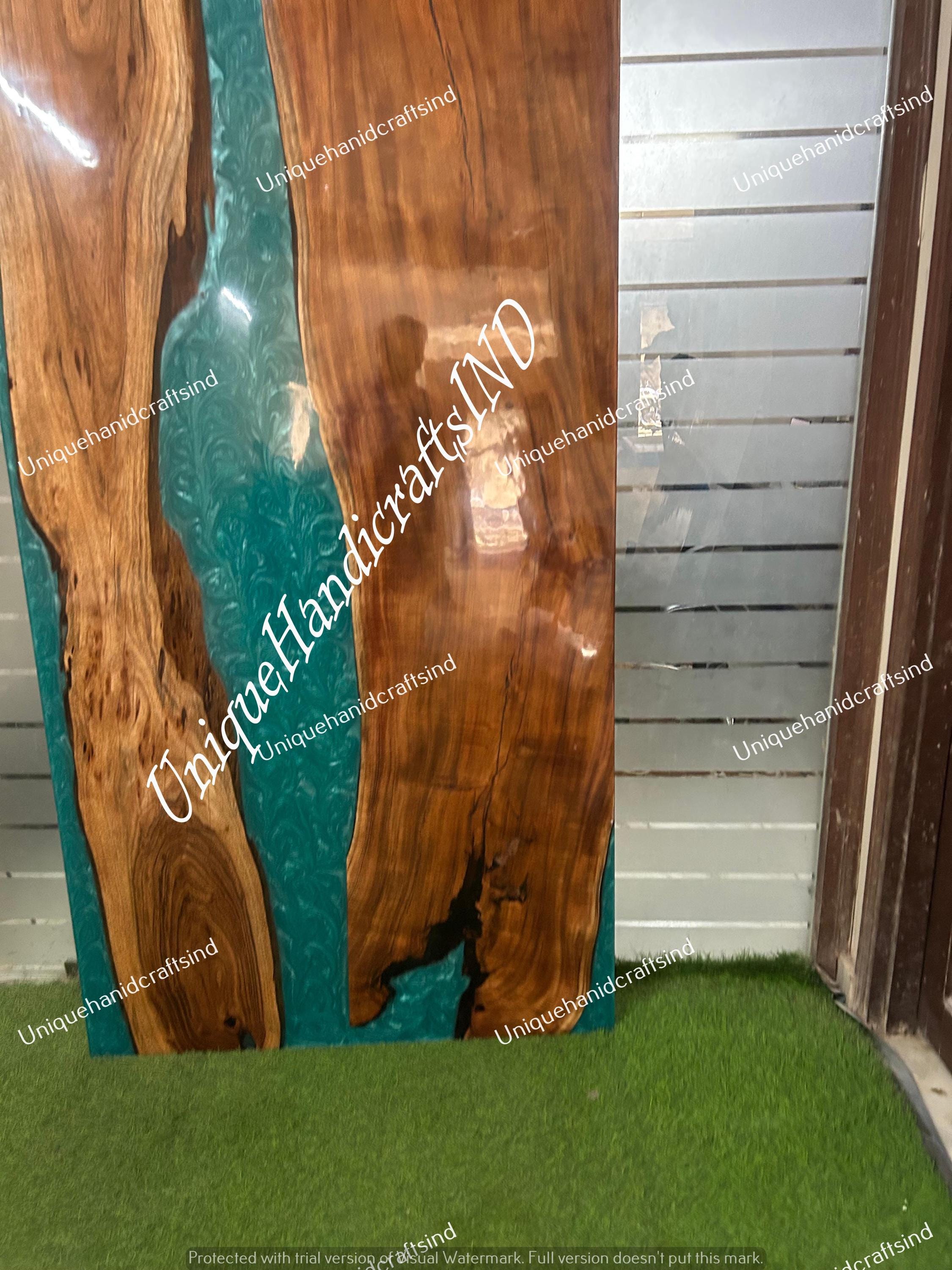 Barn Doors For Sale Custom Interior, Sliding, Wood & Blue Epoxy Resin Art, Single Barn Door Mid Century Modern Interior Unique Handicrafts IND