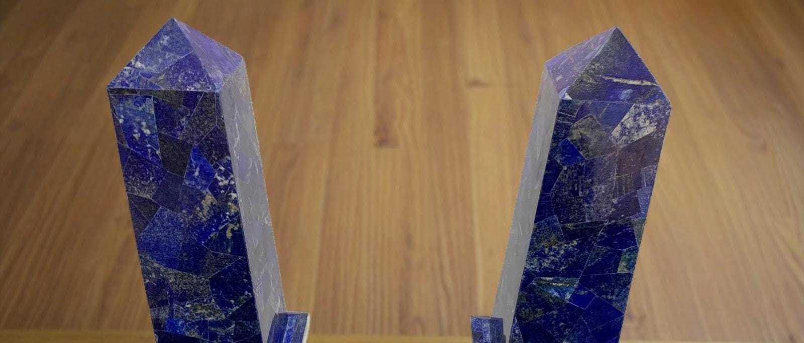 Customize Pair of 2 Monumental Marble Obelisks Lapis Lazuli Healing Metaphysical Meditation Powered Reiki Obelisk Tower For Garden Obelisks Unique Handicrafts IND