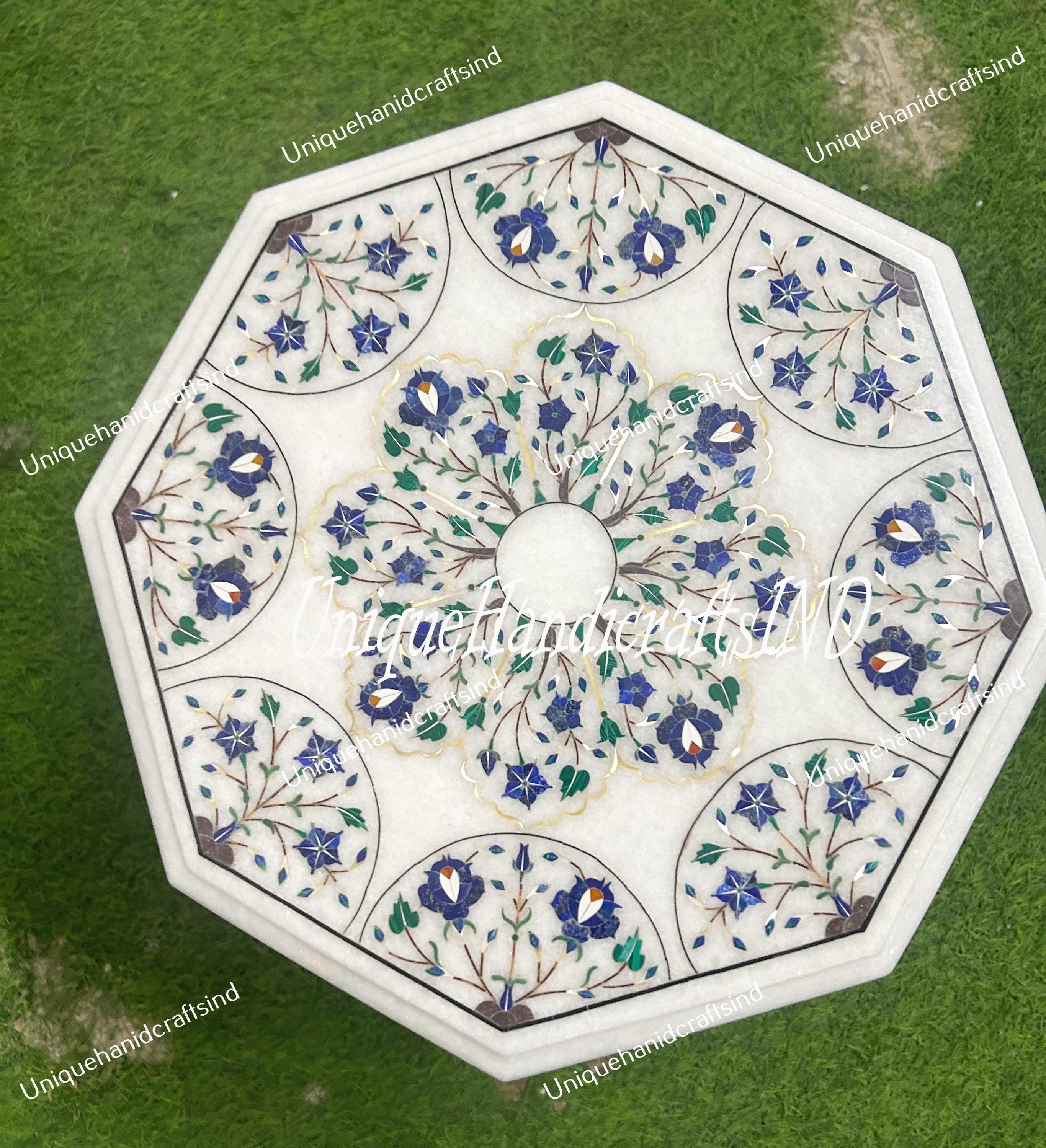 Side Table, Coffee Table, Marble Mid Century Center Table, Pietradura Lapis Lazuli Inlay Floral Art Handmade Furniture gift ideas,home décor Unique Handicrafts IND