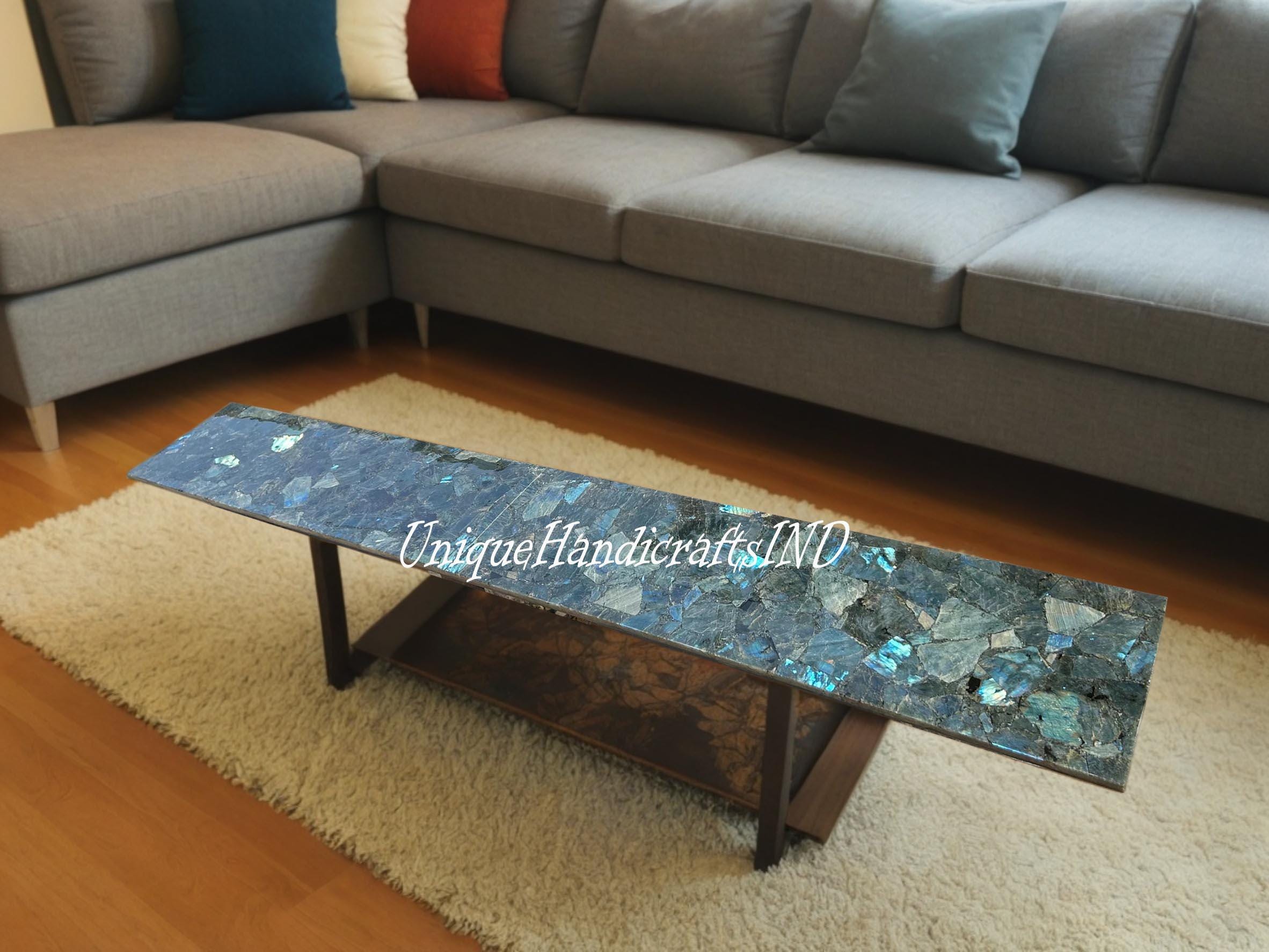 Labradorite Console Table Top Slab Handmade Agate Stone Kitchen Countertop Custom Handmade Living Room & Kitchen Decor Furniture Home Decor Unique Handicrafts IND