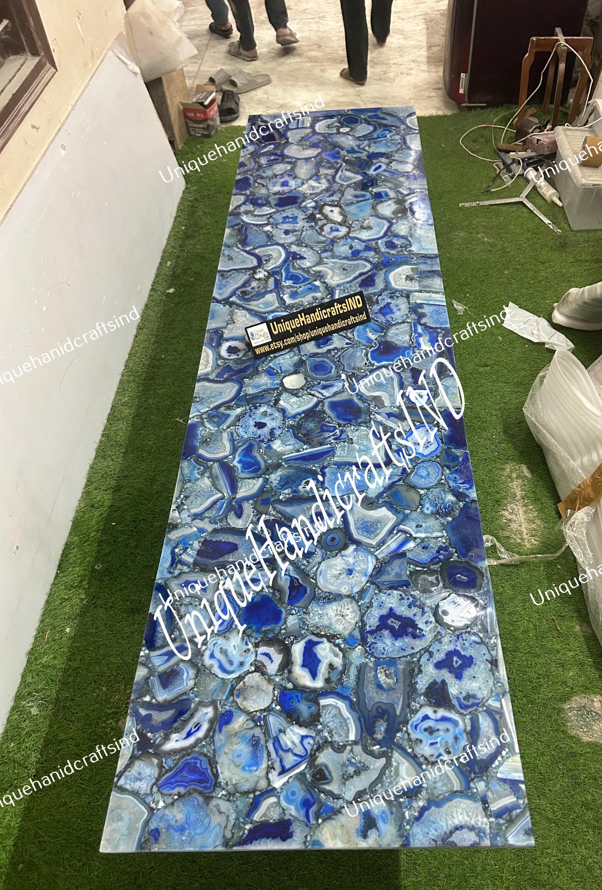 Kitchen & Living Room Decor Blue Agate Table, Agate Accent Table, Agate Stone Dining Table, Console Table, Stone Table,Agate Countertop Slab Unique Handicrafts IND